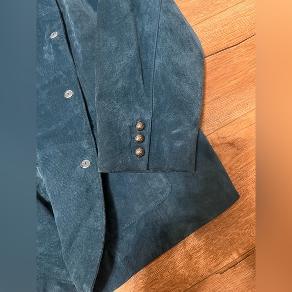 CHARTER CLUB WOMANS TEAL LEATHER JACKET - Picture 4 of 9